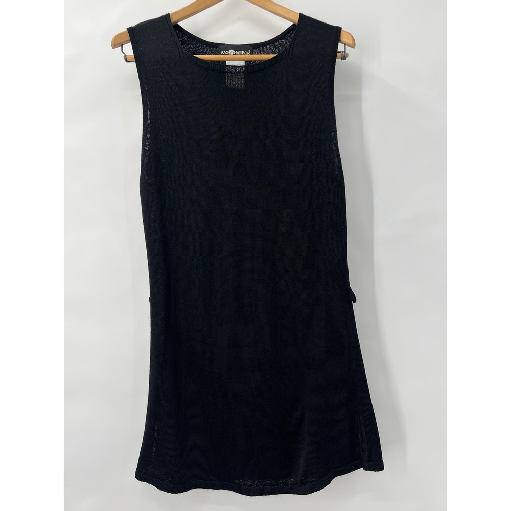 Sag Harbor Little Black Sleeveless Knit Mini Dress Crew Neck Side Slits M